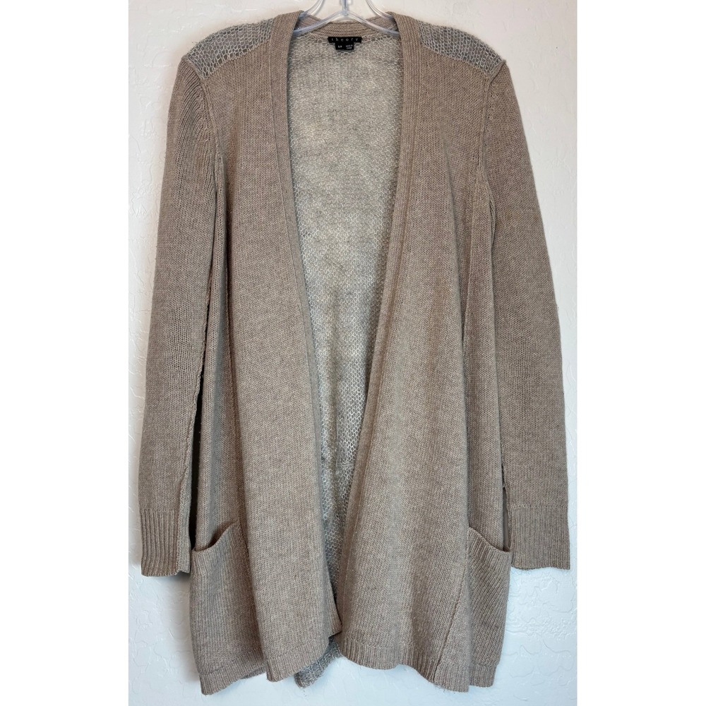 Theory Ebellina Loryelle Wool Mohair‎ Mesh Back Open Cardigan Beige Small 2265